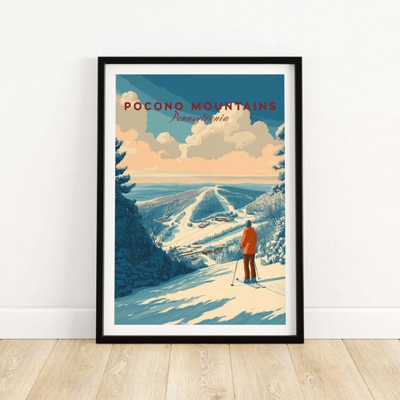 Pocono Mountains Ski Art Print Pennsylvania Lodge Wall Home Decor Skiing Gift House Winter Sport Room Chalet