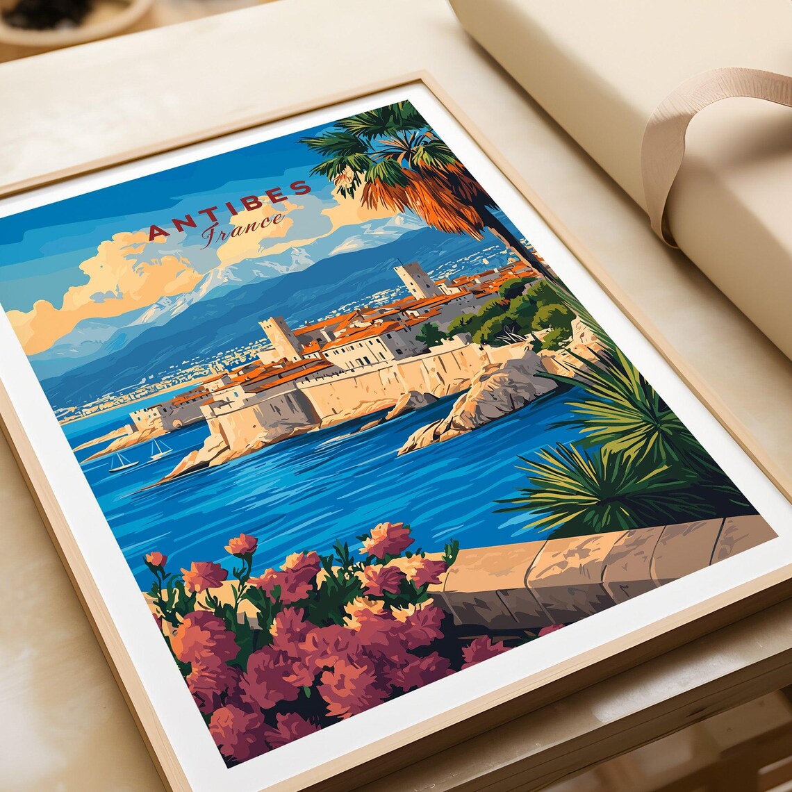 Antibes France Old Town Ramparts With Distant Alps Sunny Travel Poster - Image 4