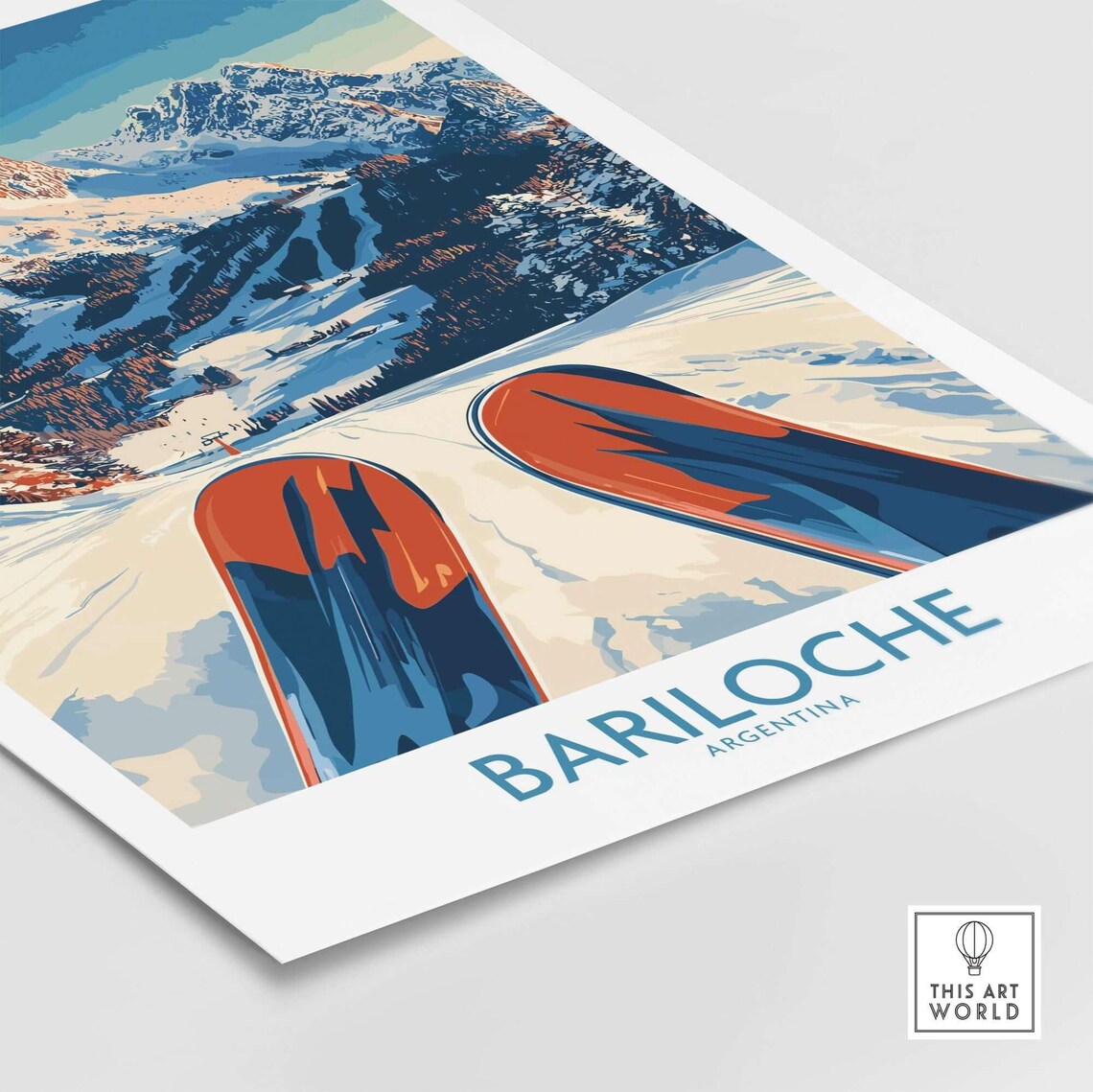 Bariloche Argentina Skier POV Snowy Mountain Ski Travel Poster - Image 4