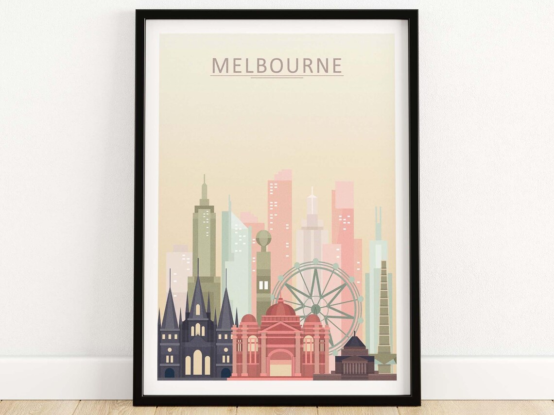 Melbourne Skyline Travel Poster, Australia Cityscape