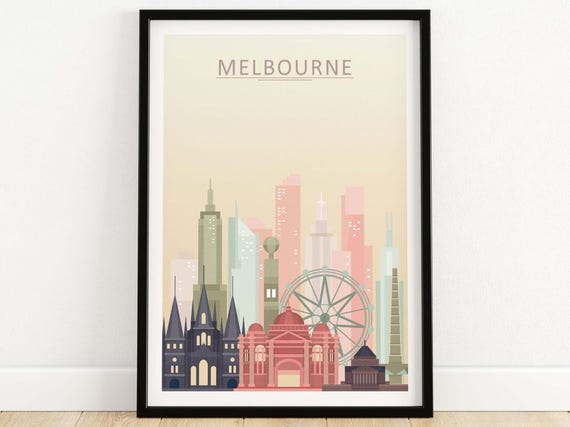 Melbourne Skyline Travel Poster, Australia Cityscape