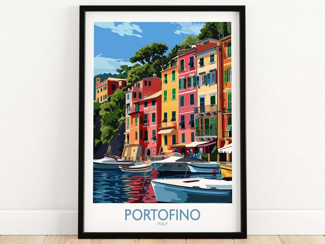 Portofino Wall Art Italy Travel Poster Portofino Artwork Poster Gift Italy Home Decor Portofino Illustration Art Lover Italy Print