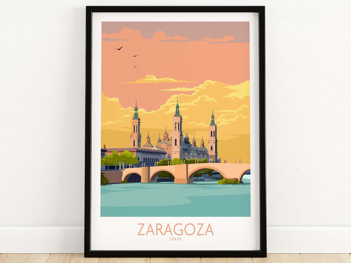 Zaragoza Spain Travel Poster, City Wall Decor