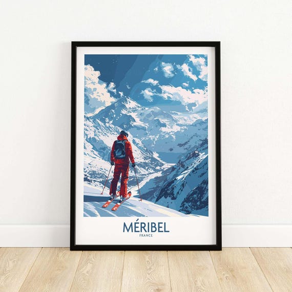 Meribel Ski Print France Wall Art Lodge Home Decor Room Gift Lovers Poster Winter Sports