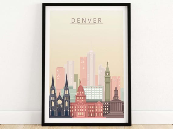 Denver Skyline Art Print, Colorado Travel Poster