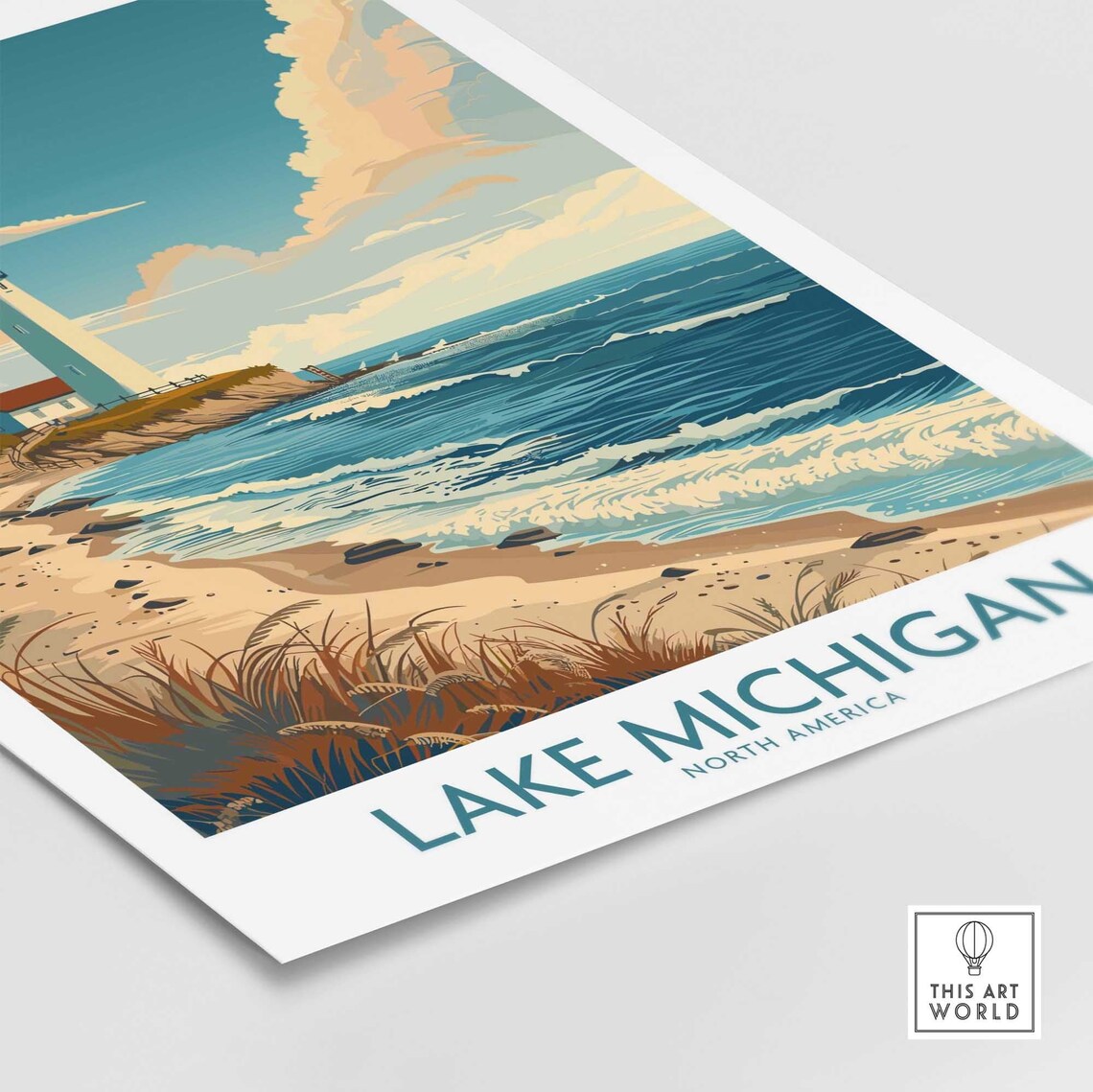Lake Michigan North America Lighthouse Waves Sandy Beach Poster - Image 4