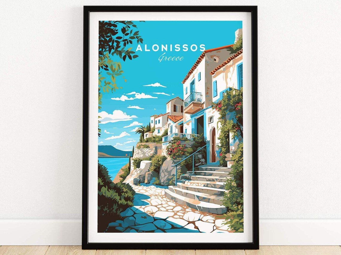 Alonissos Greece Whitewashed Village Alley Blue Shutters Poster