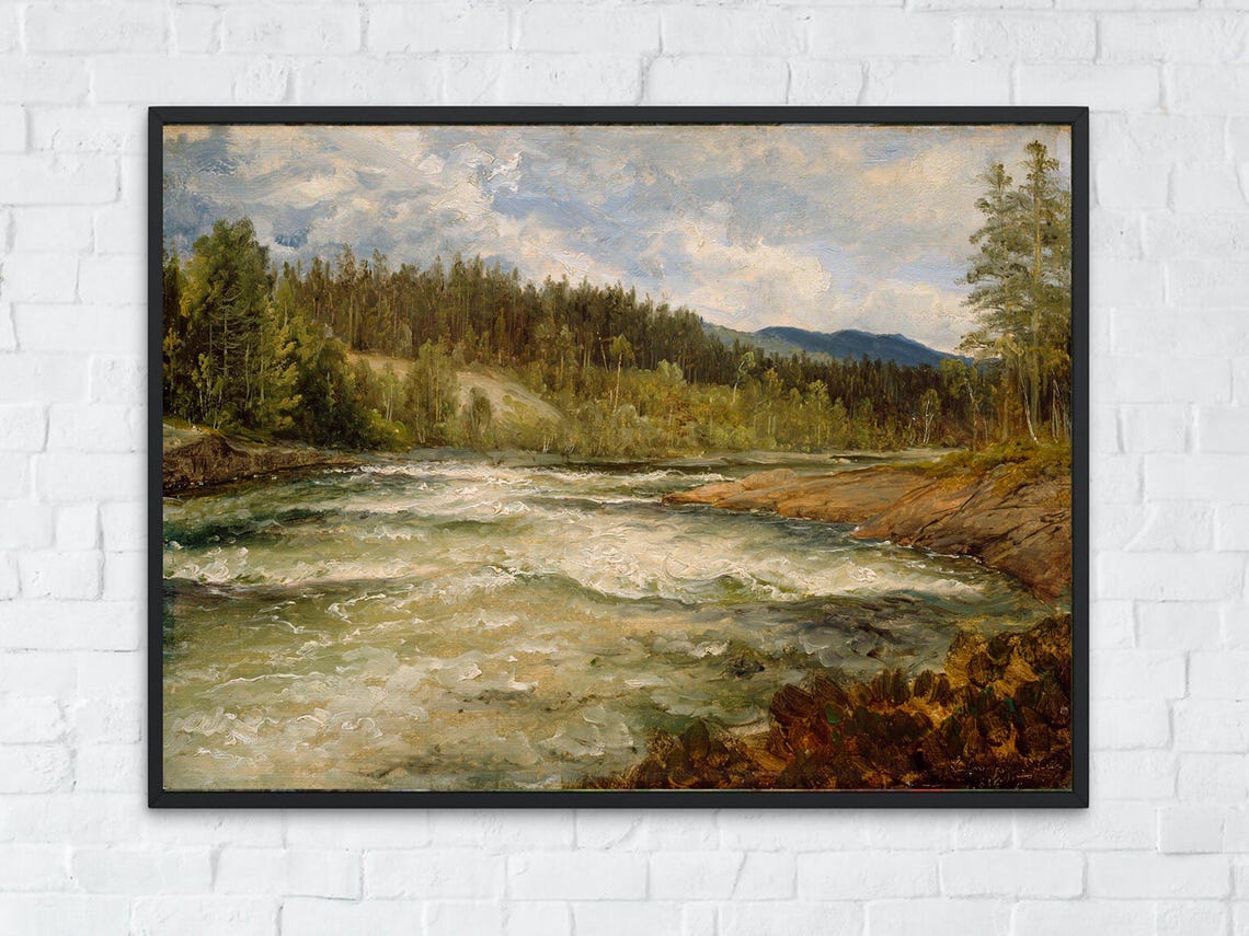 Vintage Wilderness River Forest Rustic Landscape Nature Print - Image 5