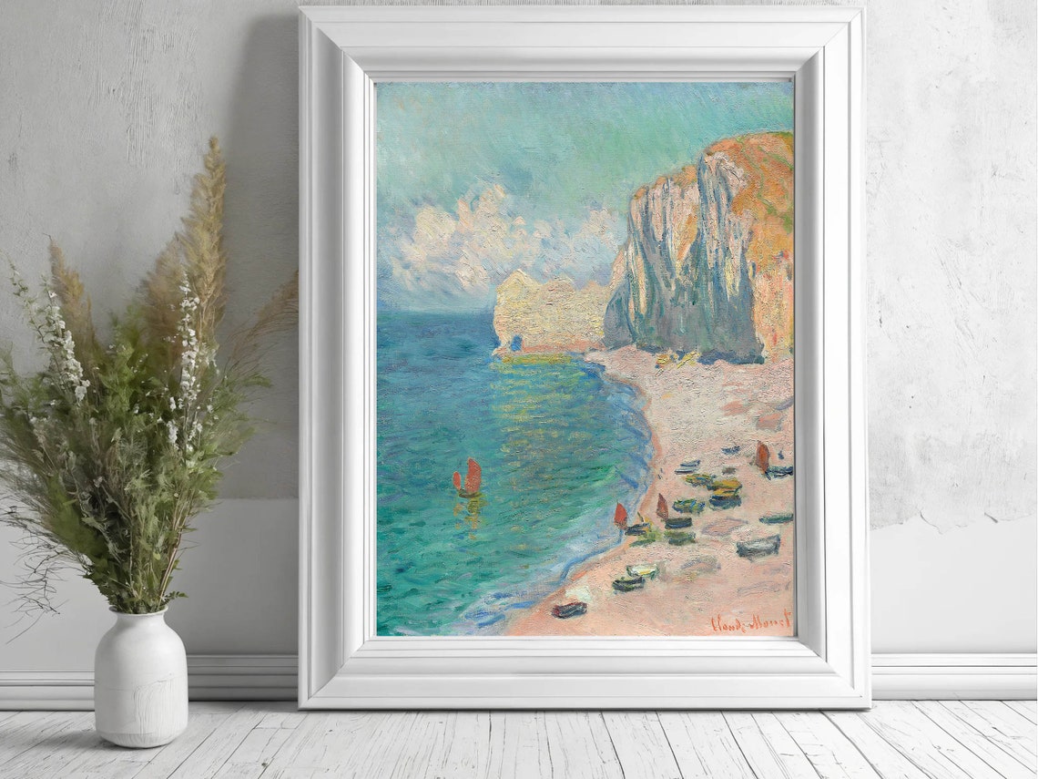 Claude Monet Etretat Beach and Falaise dAmont Cliffs Coast Print