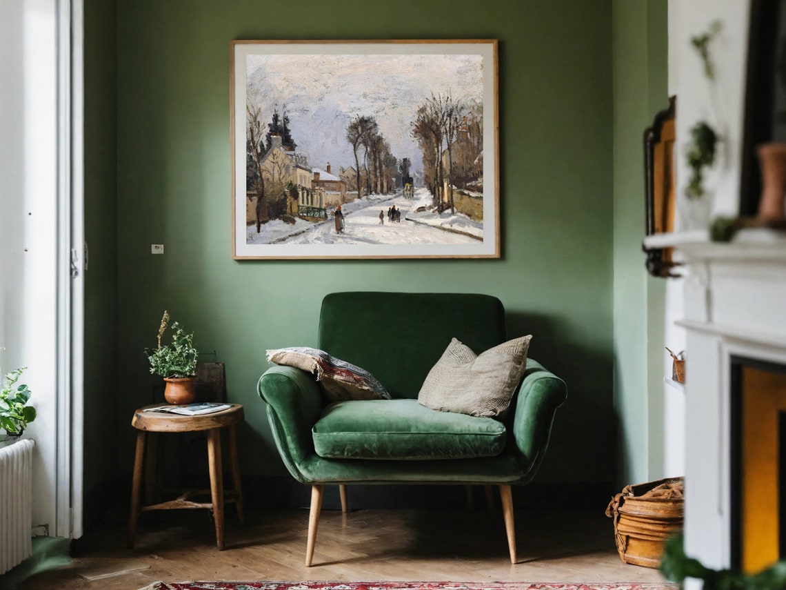 Snow Covered Village Road Winter Figures Impressionist Poster - Image 6