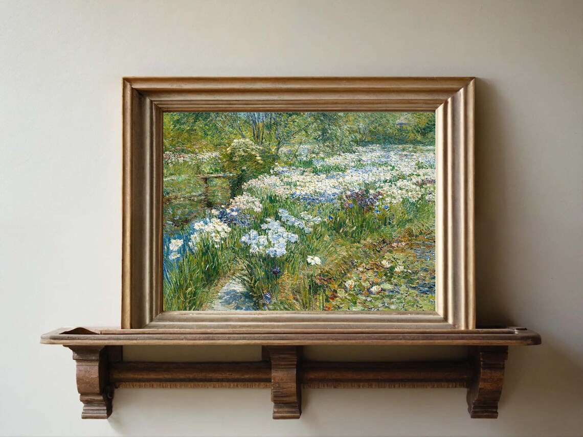 Childe Hassam The Water Garden Impressionist Iris Flowers Painting Poster