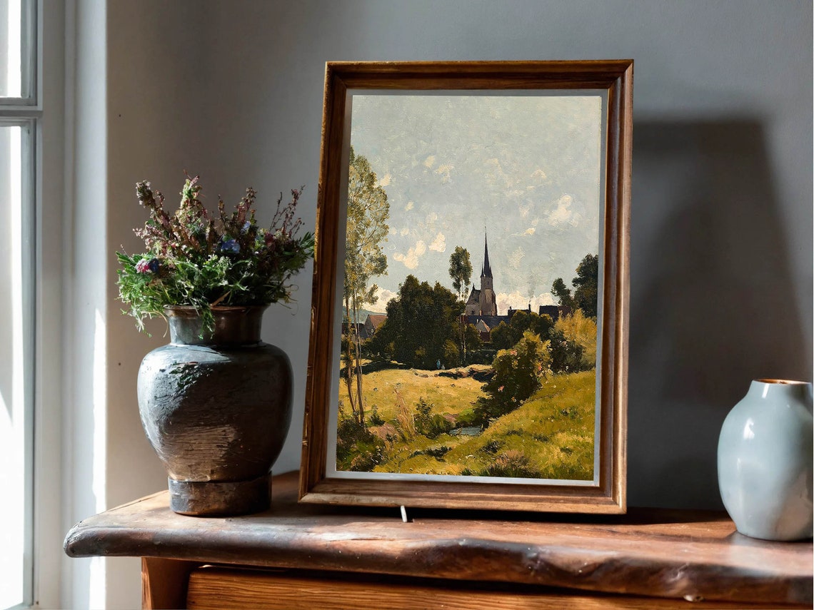 The Village Church Cottage Painting Rustic Country Art Print Church Landscape Vintage Landscape Painting Print Wall Art - Image 4