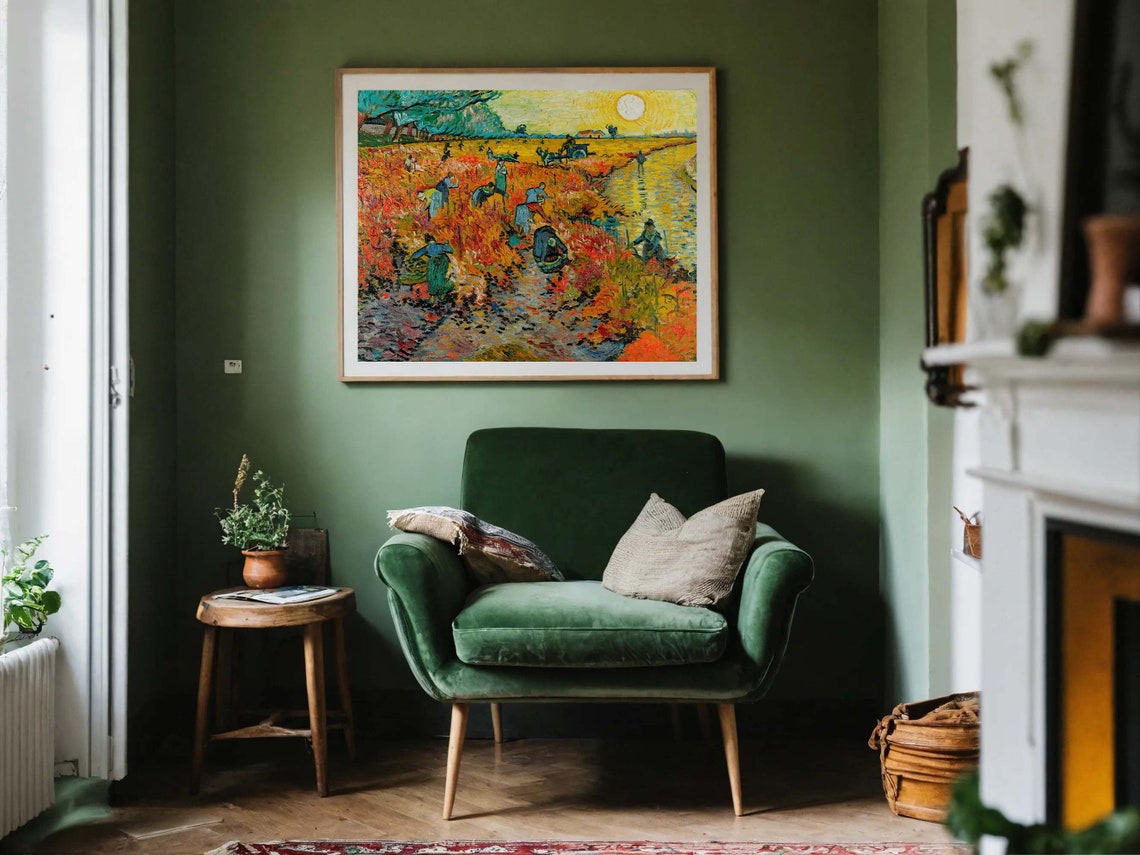 Van Gogh The Red Vineyard Autumn Harvest Sun Impressionist Poster - Image 2