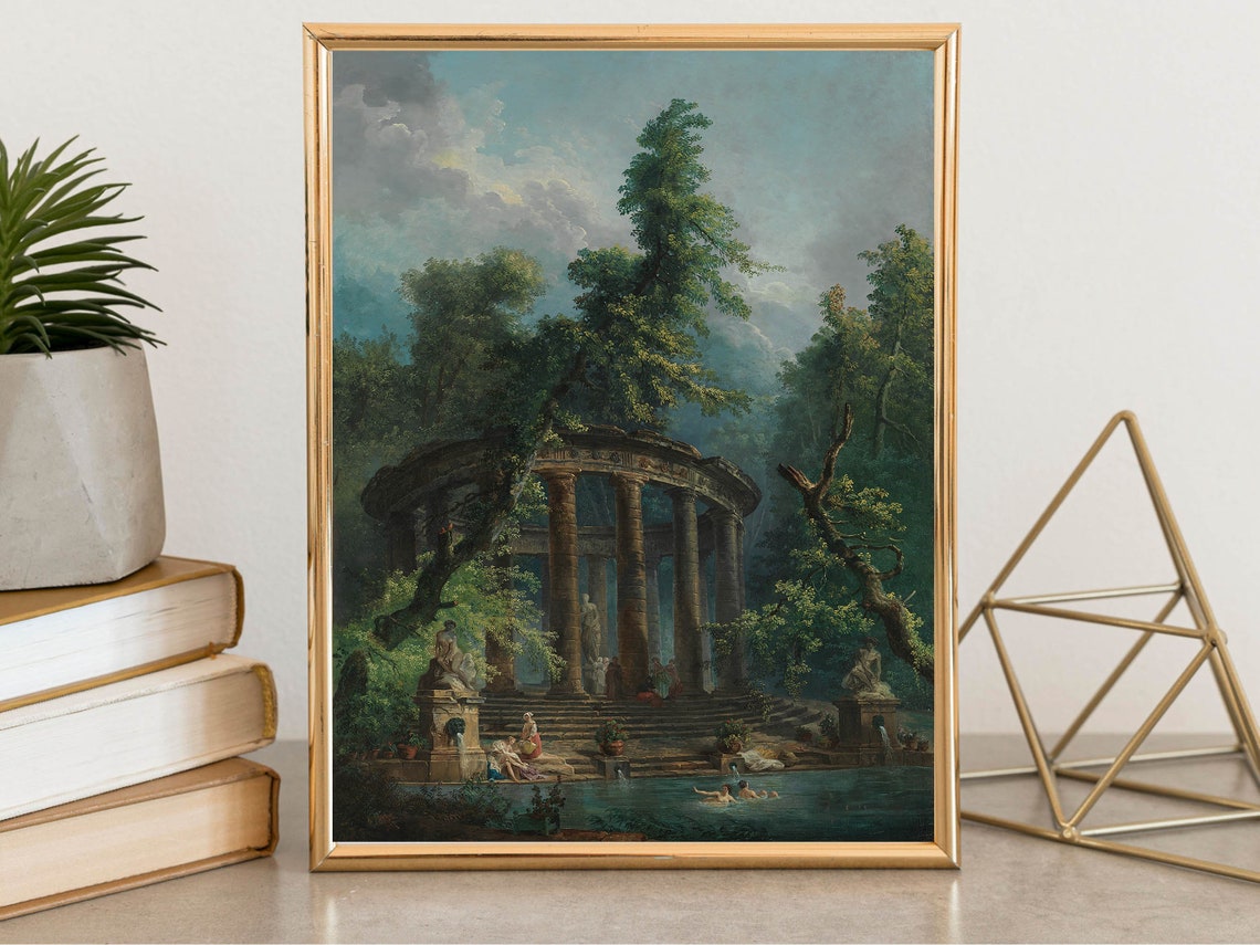 Hubert Robert The Bathing Pool Roman Ruins Garden Classical Print