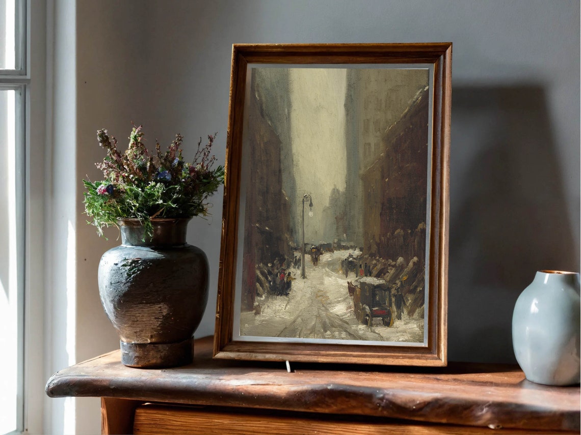 Winter Cityscape Painting Snow In New York By Robert Henri Wall Art Vintage Cityscape Painting Winter Wall Art Winter Painting - Image 7
