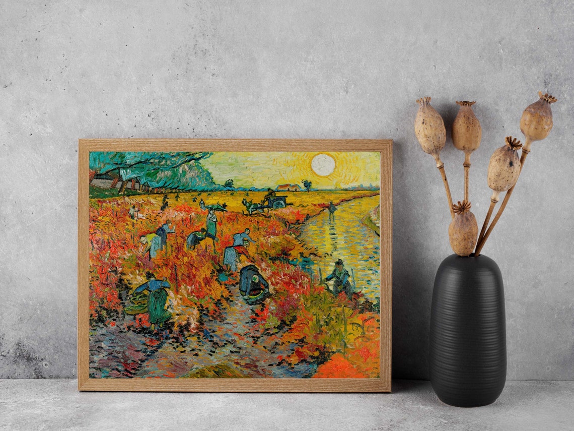 Van Gogh The Red Vineyard Autumn Harvest Sun Impressionist Poster - Image 3