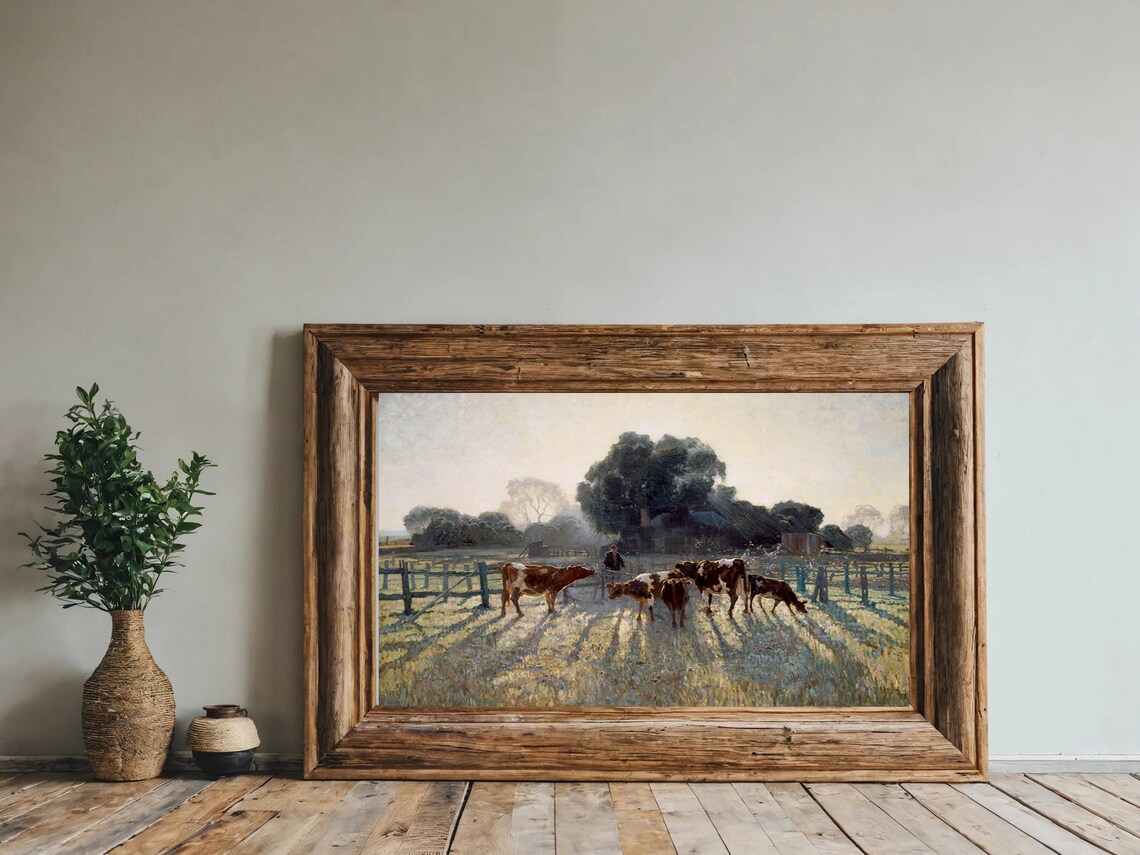 Morning Light Cattle Pasture Herdsman Classic Pastoral Art Poster - Image 3