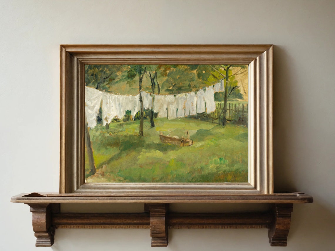 Sunlit Garden Laundry Lines Impressionist Orchard Scene Poster - Image 4