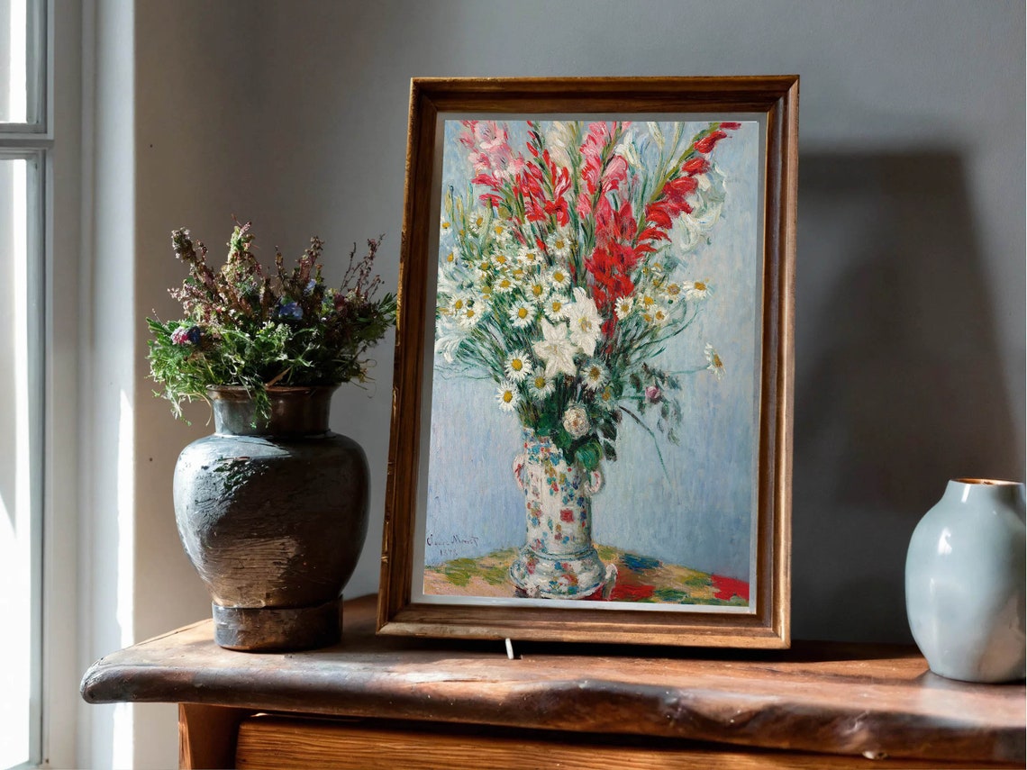 Claude Monet Gladiolas Lilies and Daisies Bouquet Floral Print - Image 7