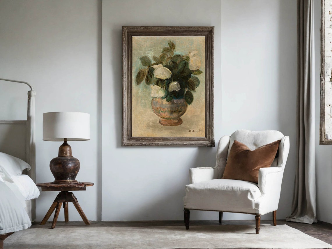 Roses Print Neutral Still Life Roses Painting Vintage Roses Painting Neutral Floral Print Still Life Roses Painting Still Life - Image 3