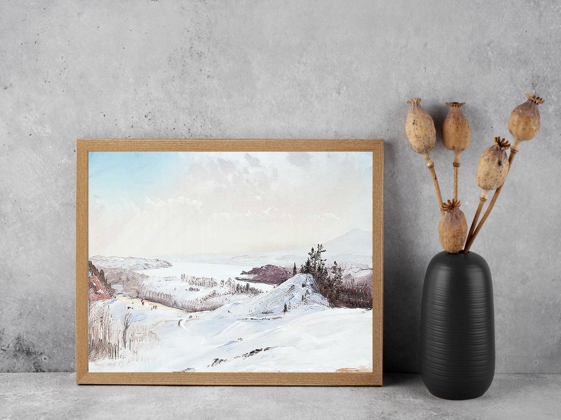 Snowy Winter Valley Pine Hills Frozen River Landscape Poster - Image 8