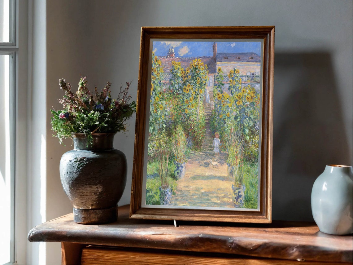 Claude Monet The Artists Garden at Vetheuil Sunflower Classic Print - Image 5
