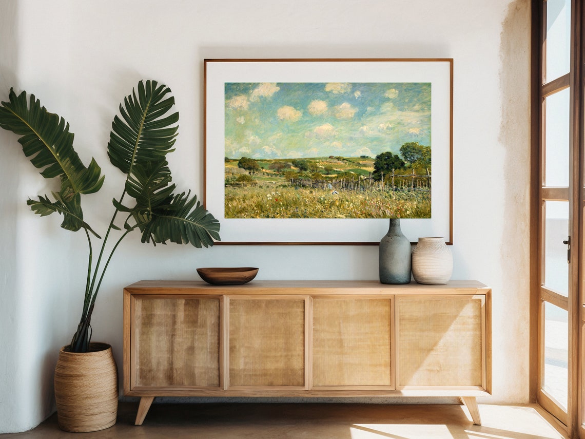 Wildflower Meadow Clouds Fence Impressionist Countryside Poster - Image 4