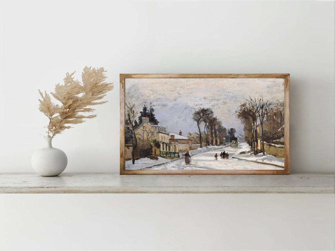 Snow Covered Village Road Winter Figures Impressionist Poster - Image 7