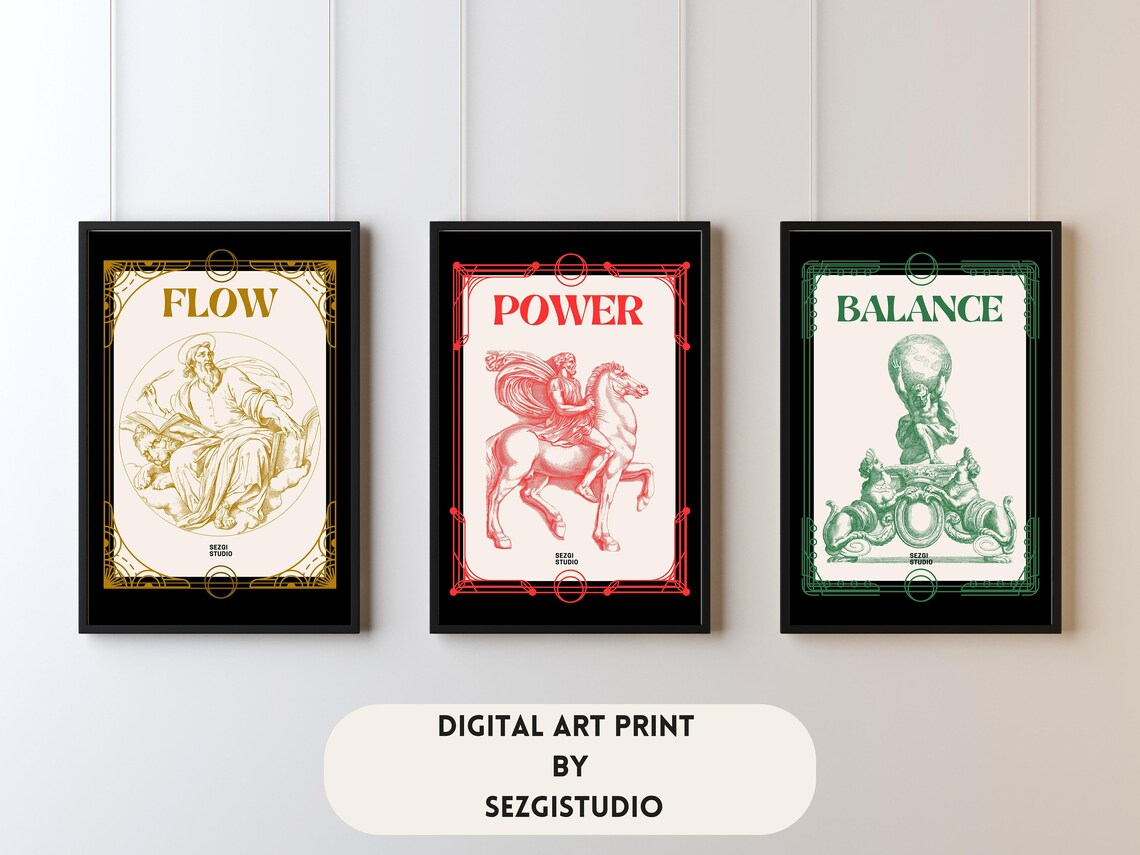 Flow Power Balance Greek Gods Trio Vintage Engraving Poster Set