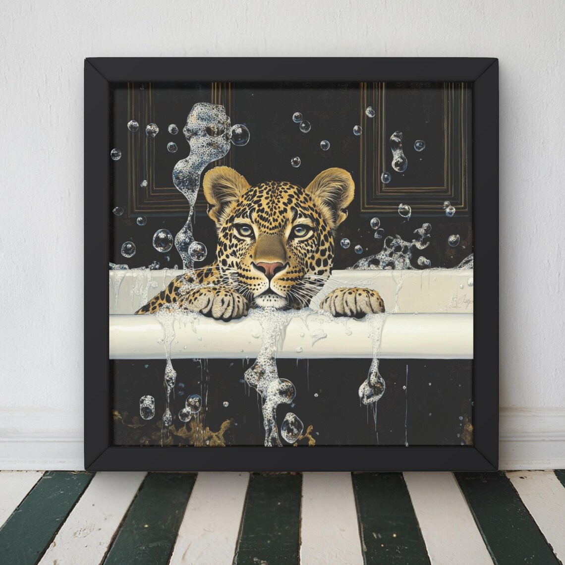 Leopard In Bubble Bath, Bathroom Decor Gift