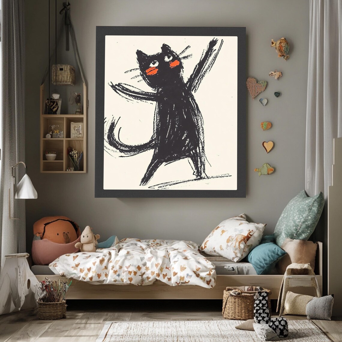 Whimsical Cat Art Print, Cute Nursery Decor
