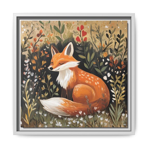 Sleeping Red Fox Wildflower Meadow Nursery Kids Room Print Art