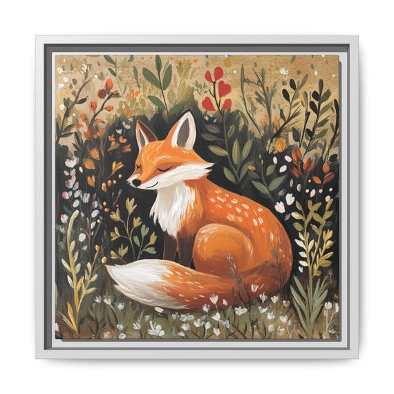 Whimsical Nursery Print Wall Art Boho Decor Floral Fox Painting Colorful Safari Kid Room