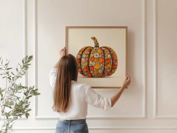 Boho Pumpkin Art Print Autumnal Wall Decor Thanksgiving And Fall Botanical Harvest Modern Farmhouse