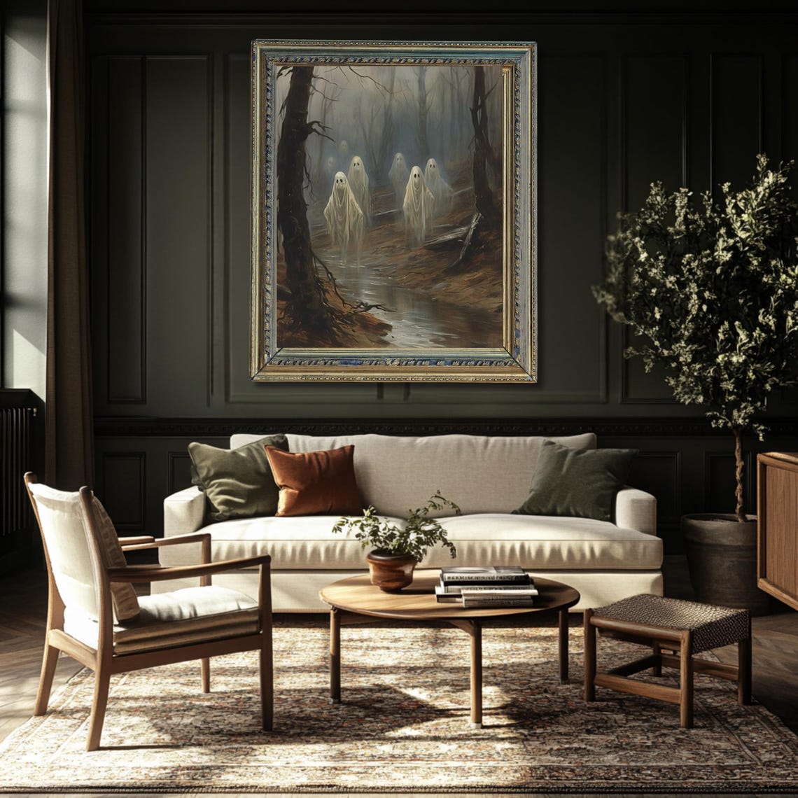 Moody Ghosts Forest Vintage Oil Painting Halloween Spooky Art Poster