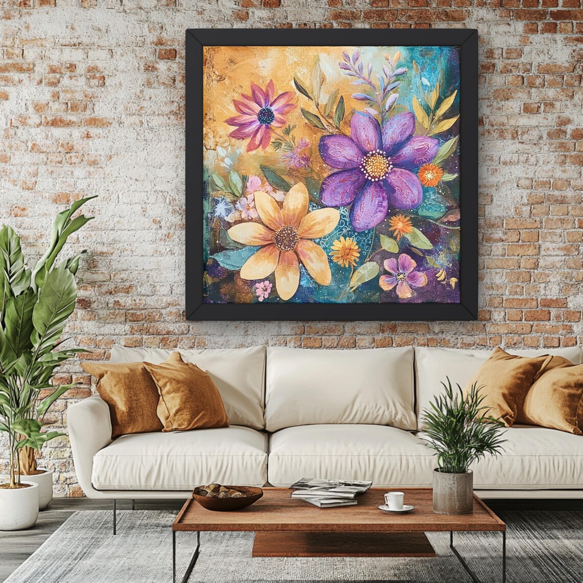 Mid Century Boho Floral Art Print, Abstract
