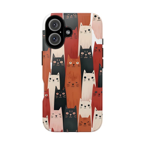 Cute Cats Pattern Illustration Funny Cartoon Kitty Cat Lover Wall Art