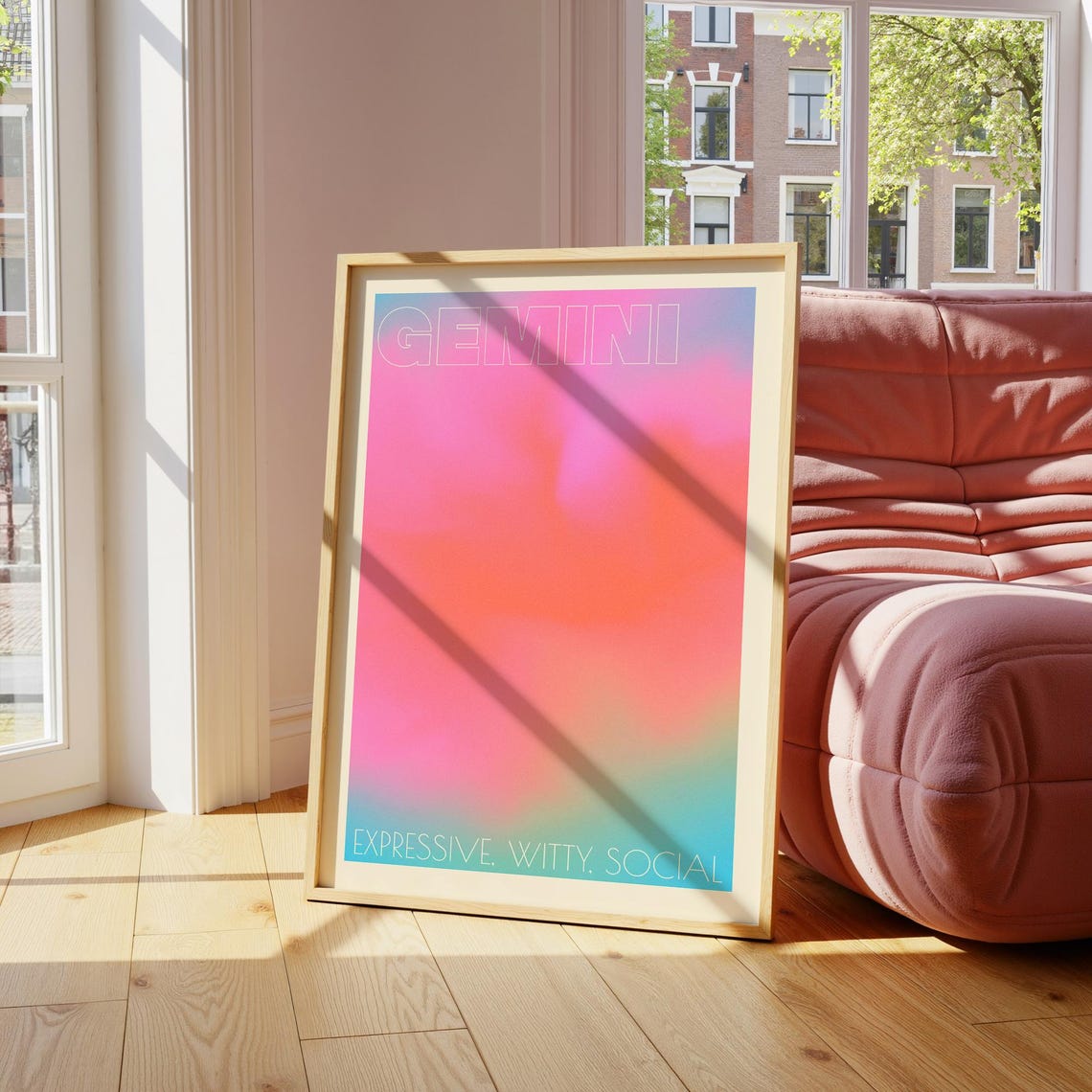 Gemini Zodiac Pastel Gradient Aura Traits Astrology Art Poster