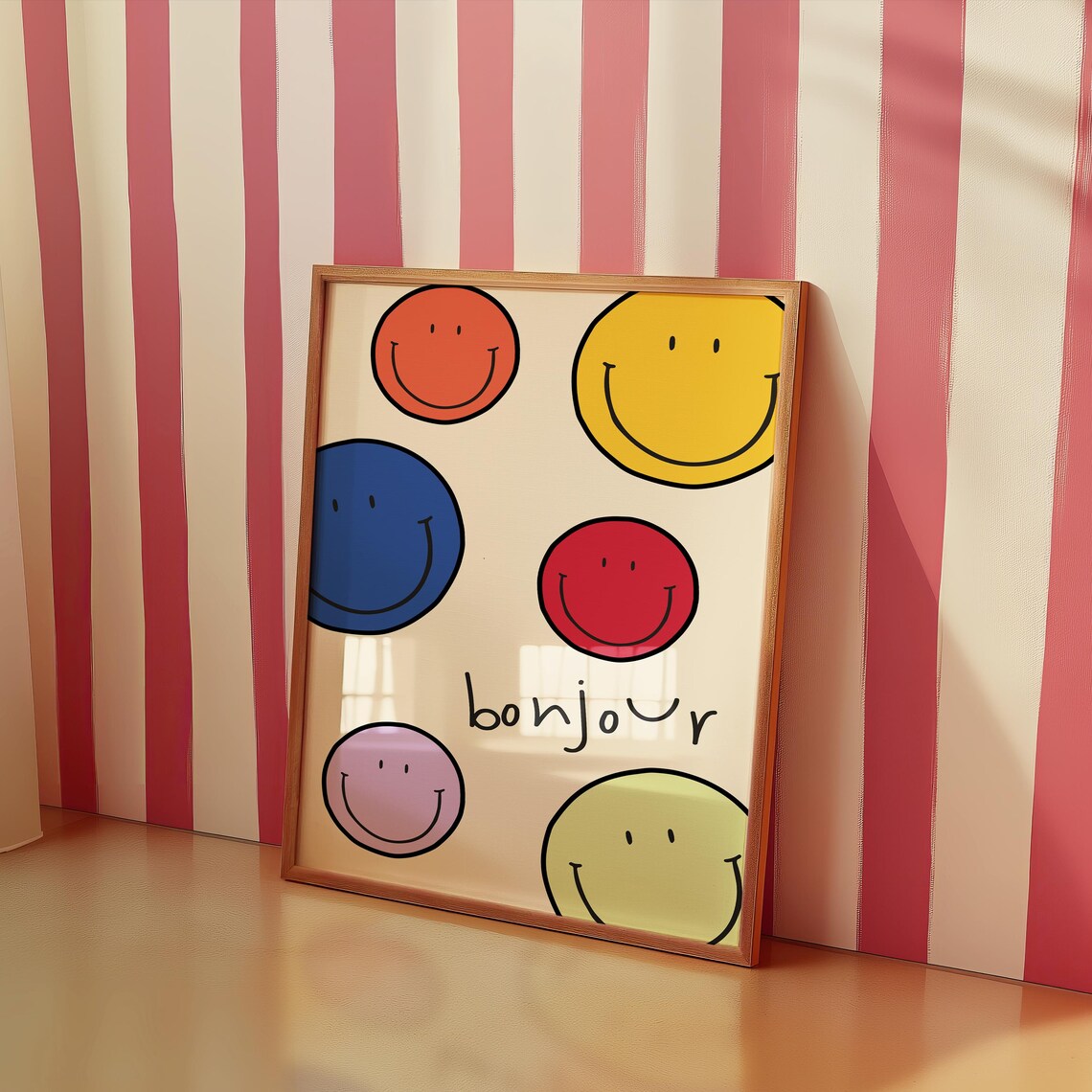 Bonjour Colorful Nursery Quote Art Print