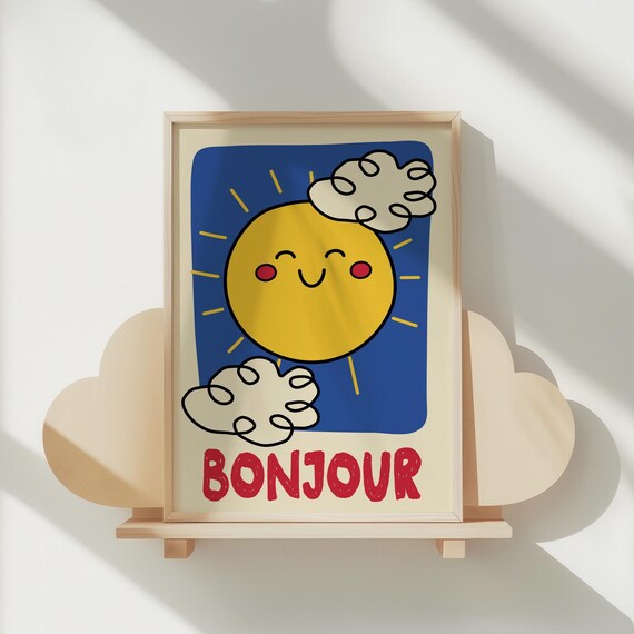 Bonjourcolorful Print For Kids Wall Art Nursery Poster Room Decor Baby Shower Gift Playroom Quote