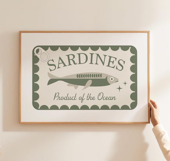 Canned Sardines Print Vintage Food Art Seafood Illustration Fisherman Poster Lover Gift Coastal Kitchen Decor