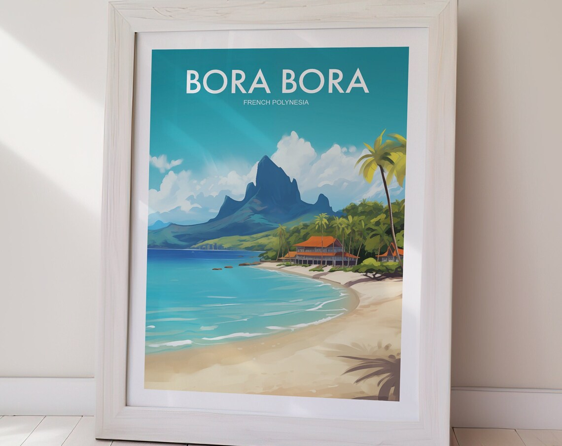Bora Bora French Polynesia Volcano Palm Lagoon Travel Poster - Image 2