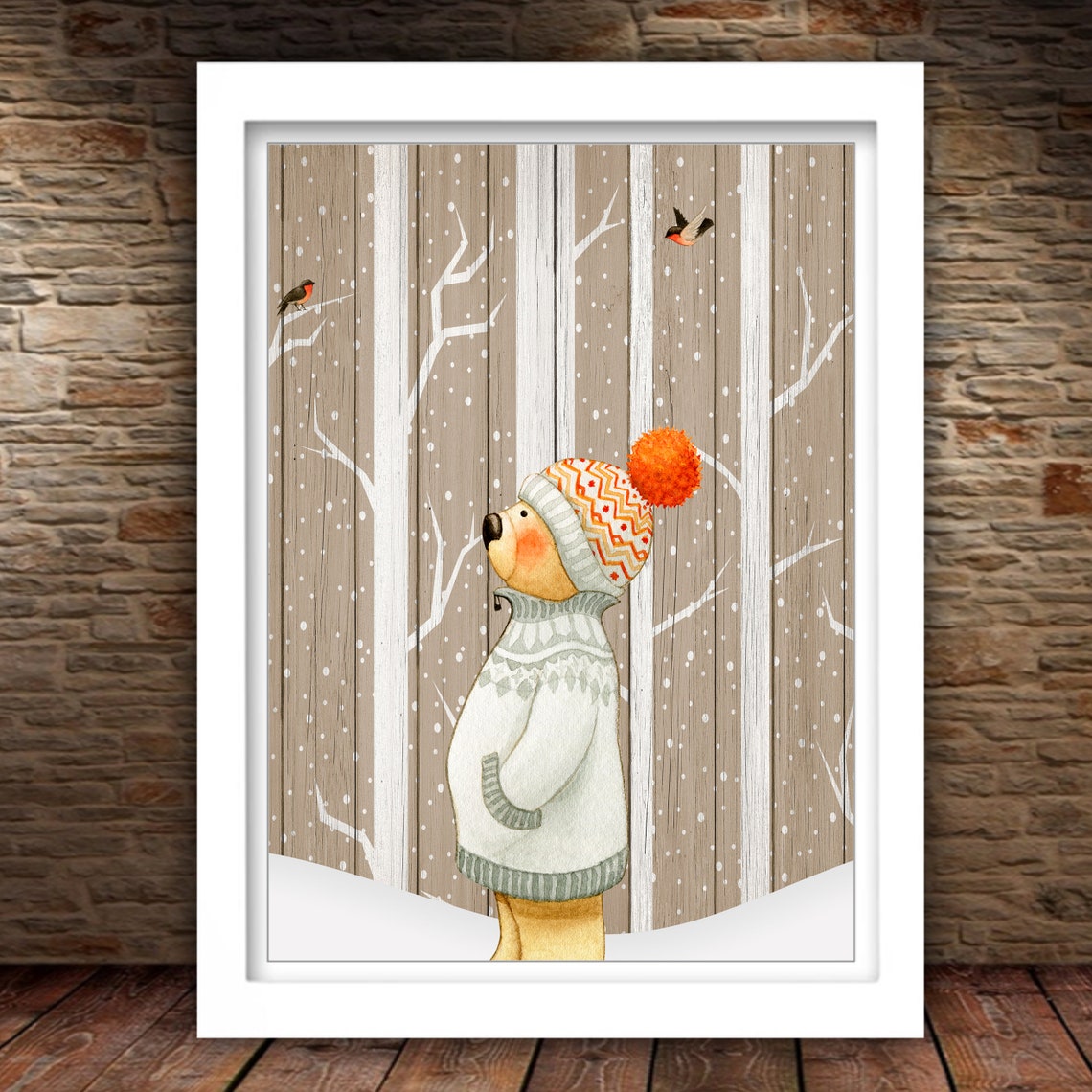 Winter Bear Woodland Home Decor Seasonal Sign 5x7 8x10 11x14 16x20 Cute Bear Print Family Room Art Childrens Decor Snowy Woodland - Image 2