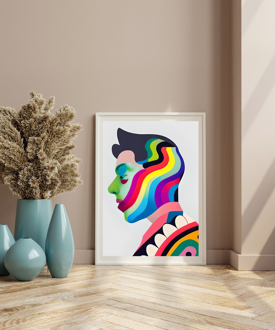 Boy Rainbow Wave Hair Side Profile Colorful Modern Portrait Print - Image 2