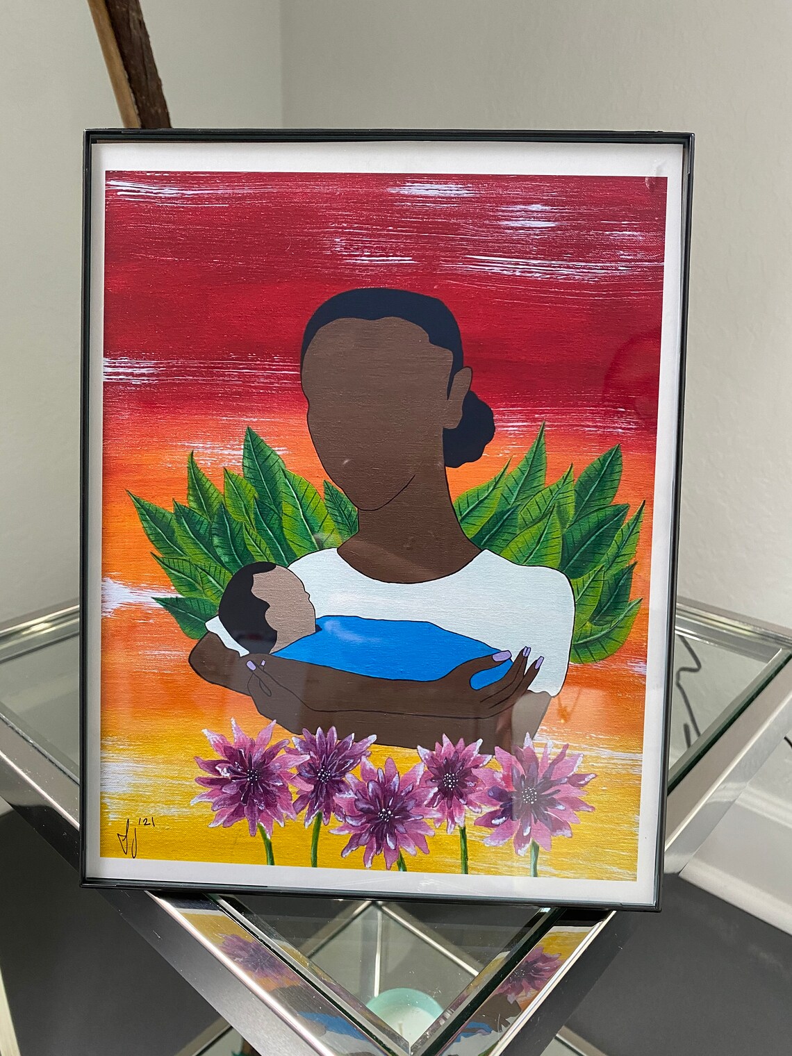 Black Mother And Child, Vibrant Acrylic Painting