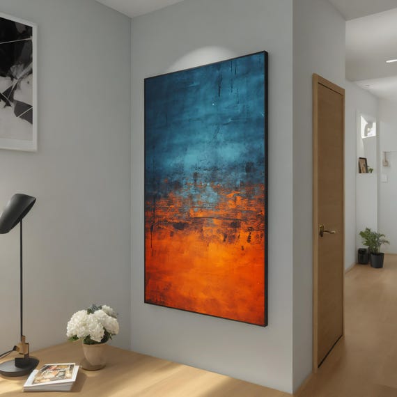 Abstract Blue And Orange Painting Modern Wall Decor Colorful Wall Art Bold Colorful Artwork For Living Room Gift Idea