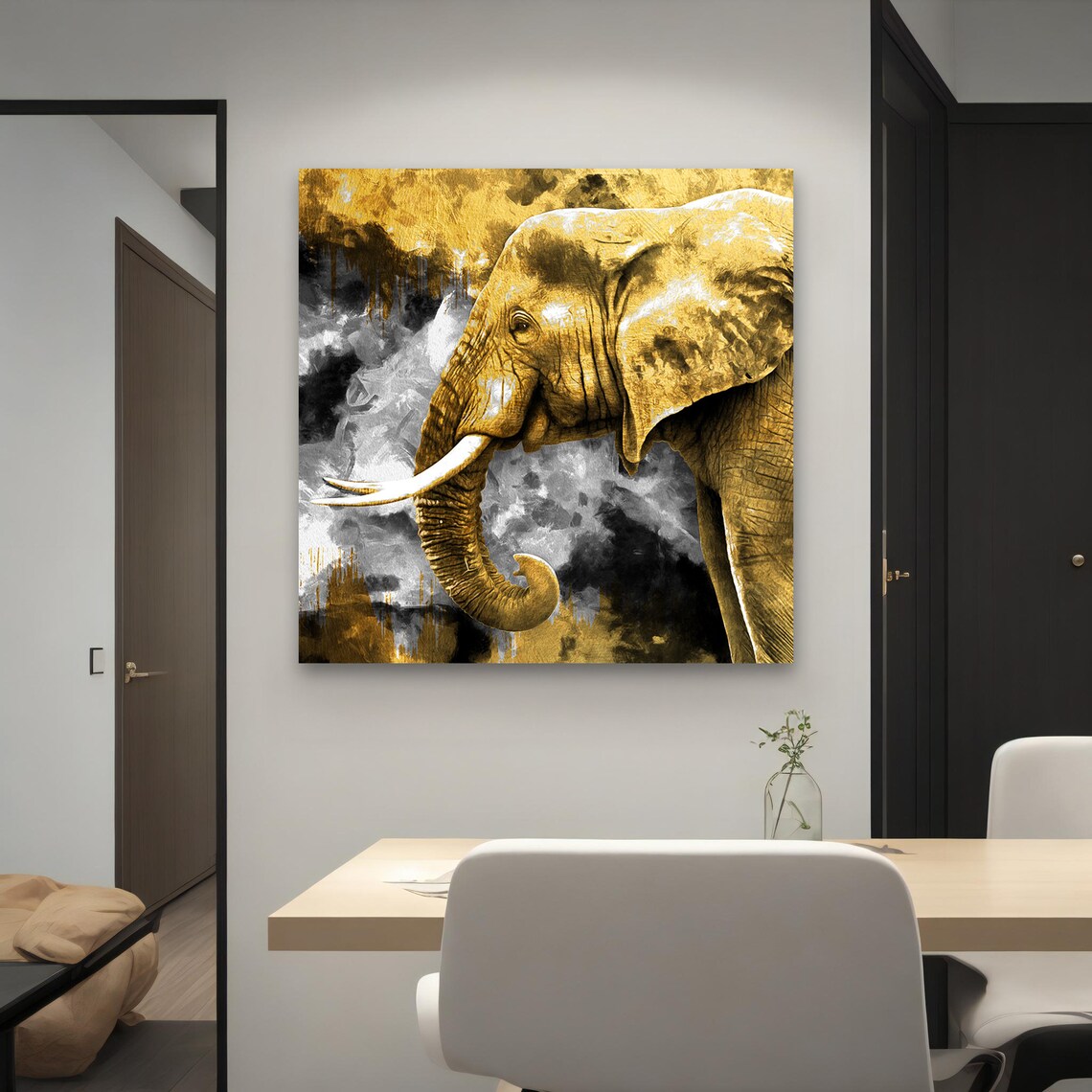 Majestic Golden Elephant Portrait Luxury Wildlife Painting Large Wall Poster - Image 4