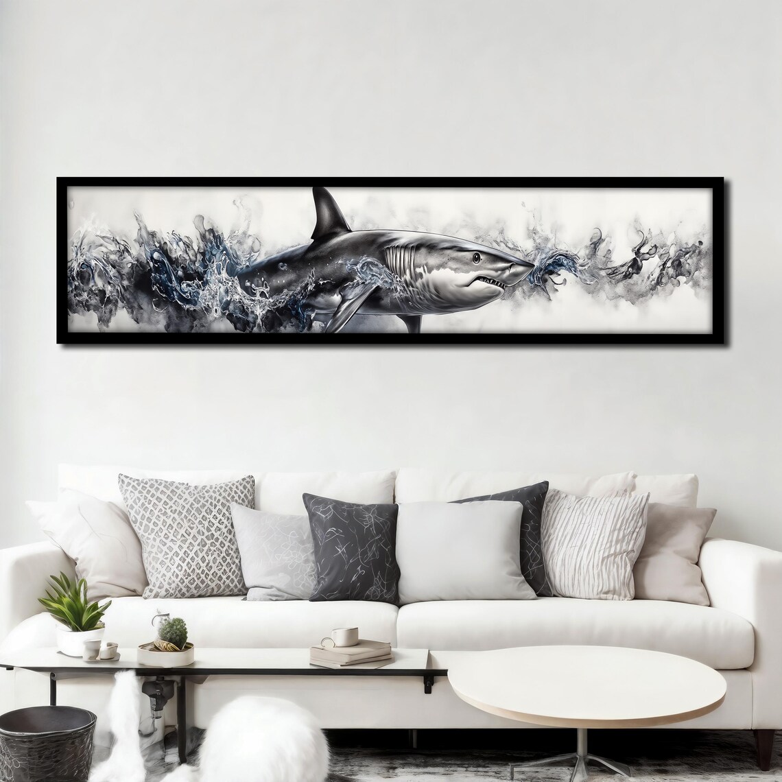 Shark Wall Art Ocean Animal Painting Large Horizontal Print Modern Coastal Decor Shark Unique Gift Idea - Image 3