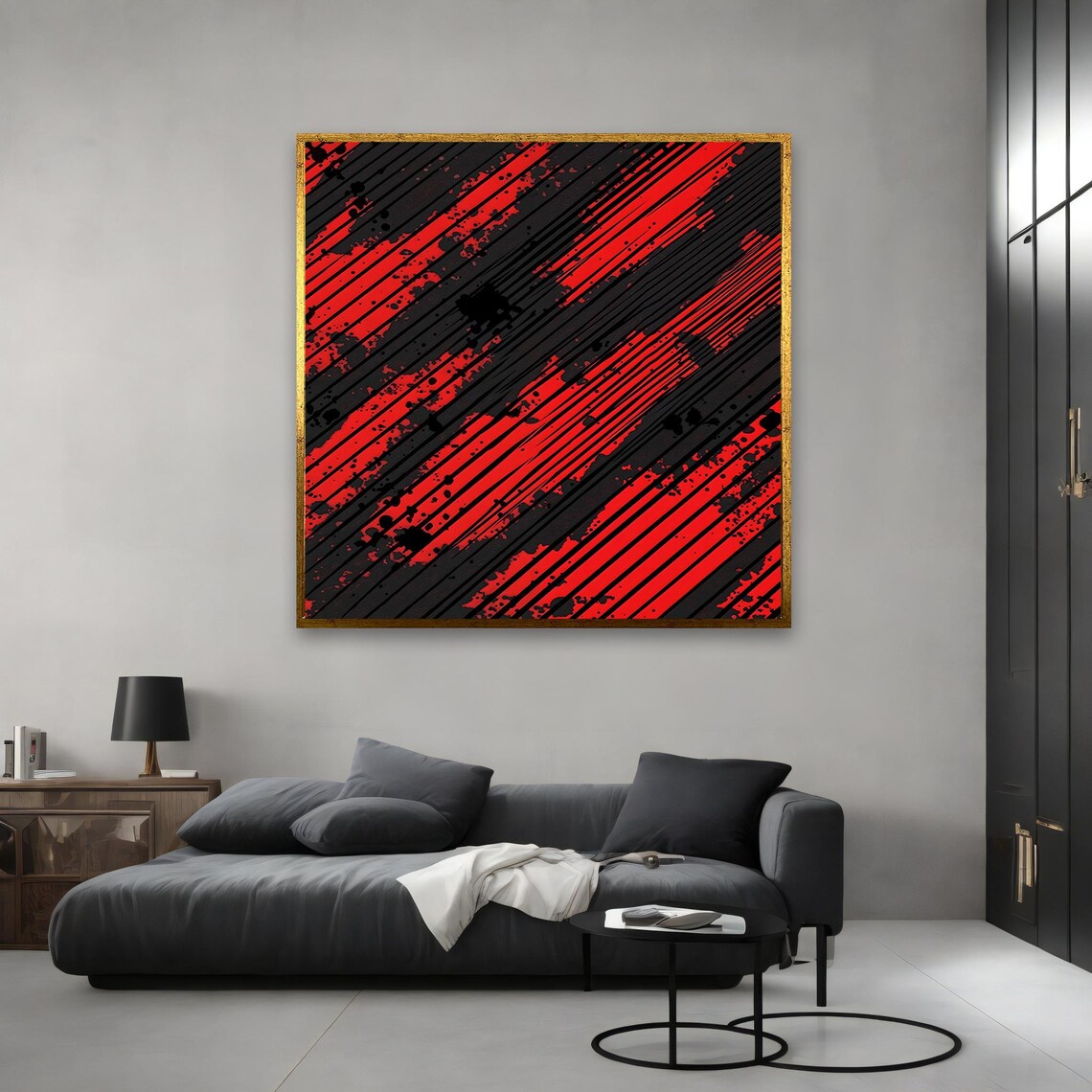 Red And Black Abstract Art Painting Modern Wall Decor Red And Black Abstract Artwork Ready To Hang Framed Print Luxury Gift - Image 3