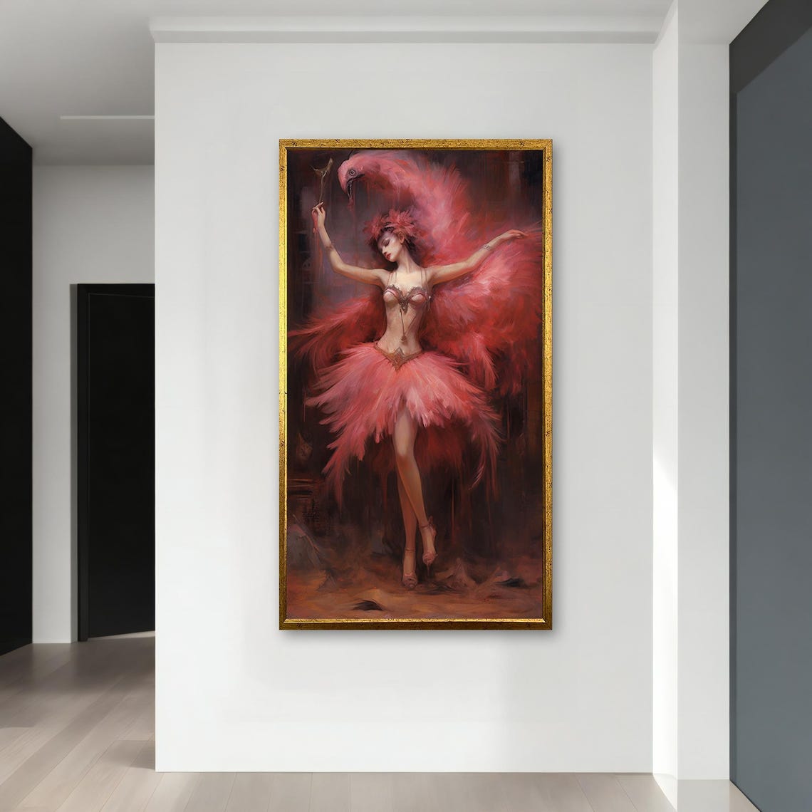 Flamingo Ballerina Pink Feather Costume Dramatic Dark Stage Art Poster - Image 4